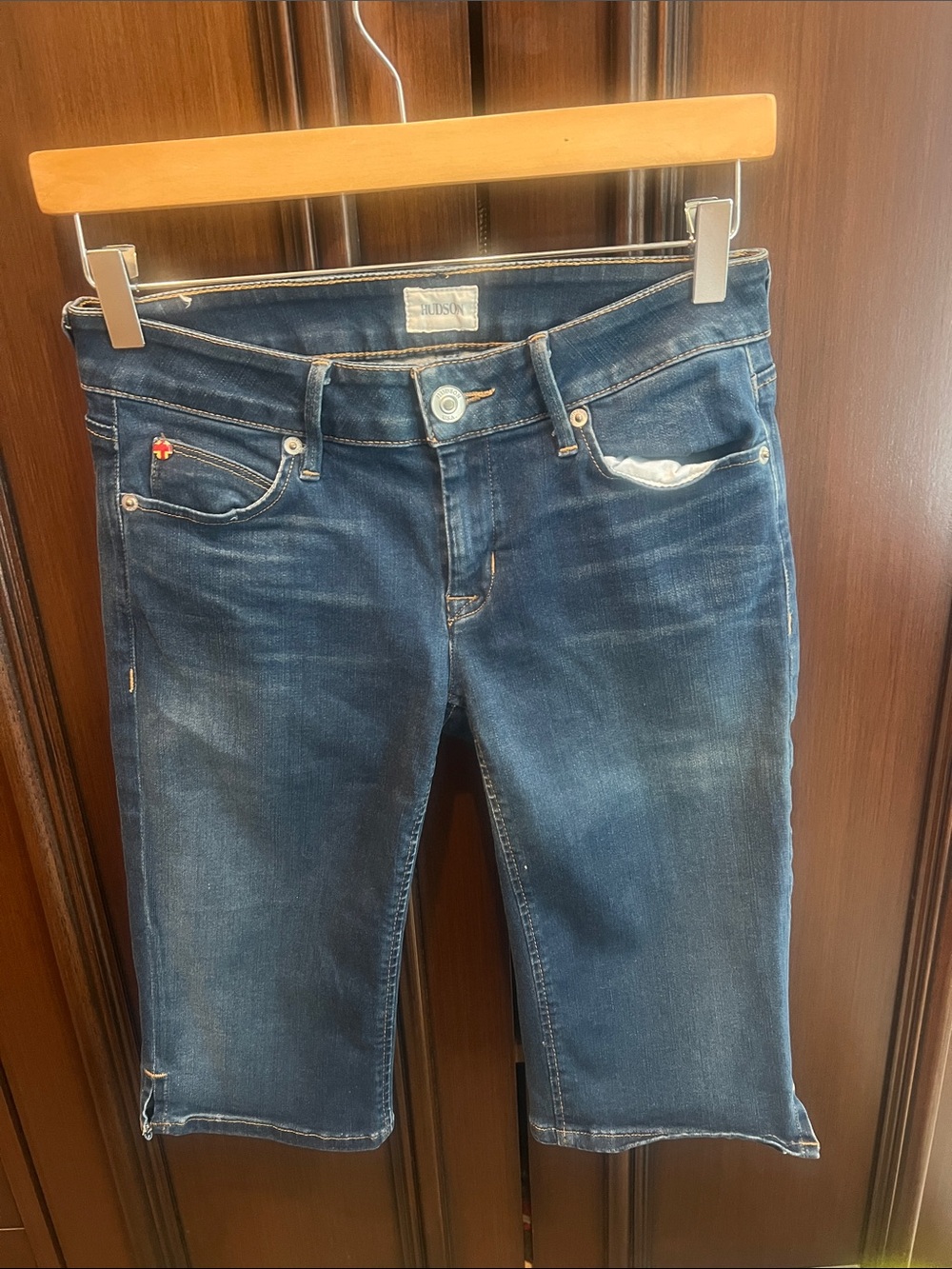 Hudson Jeans Dark Blue Mid-Rise Cropped Denim Bermuda Shorts